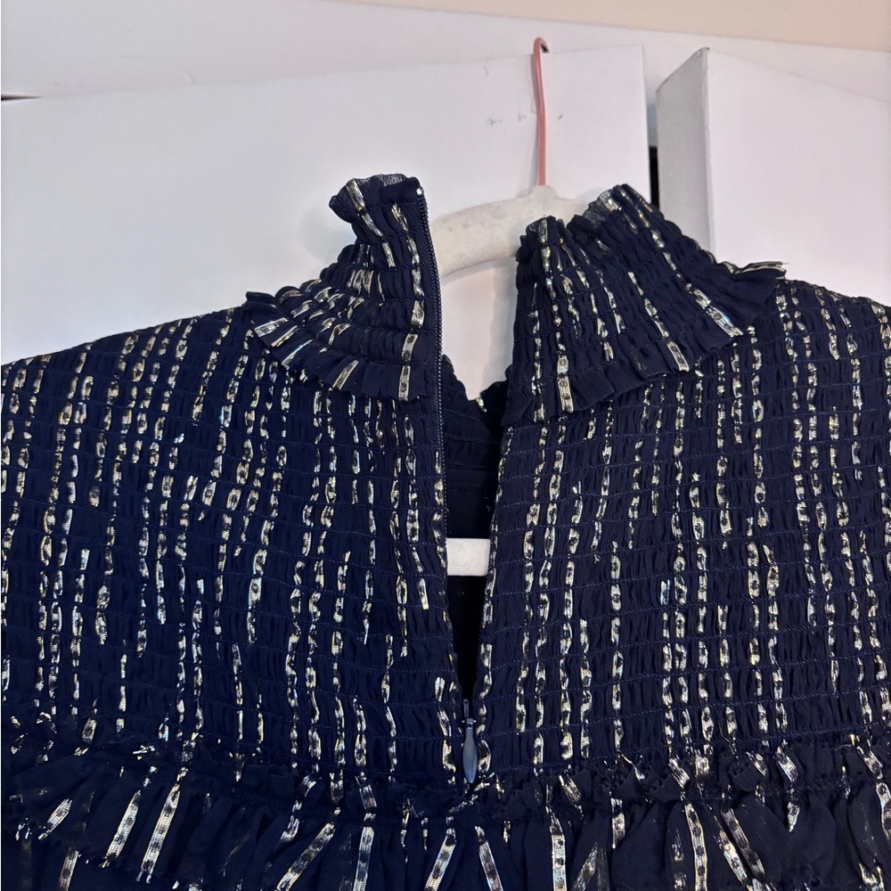 Elie Tahari Black & Gold 🐝 metallic ribbon bib Blouse - Picture 9 of 13